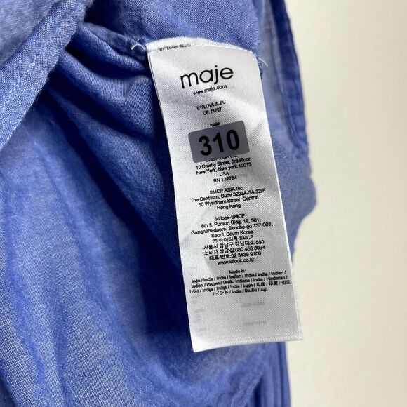 MAJE Top Medium Blue Lova Bleu Off Shoulder Smocked Blouse Long Bell Sleeve - Picture 5 of 8